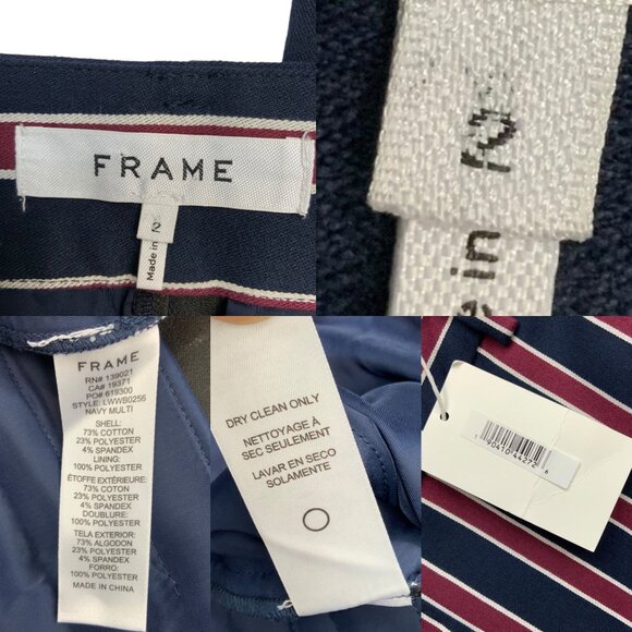 Frame Backstage Striped Trousers Pants 2 Navy Multi High Rise Straight Leg - Picture 4 of 12